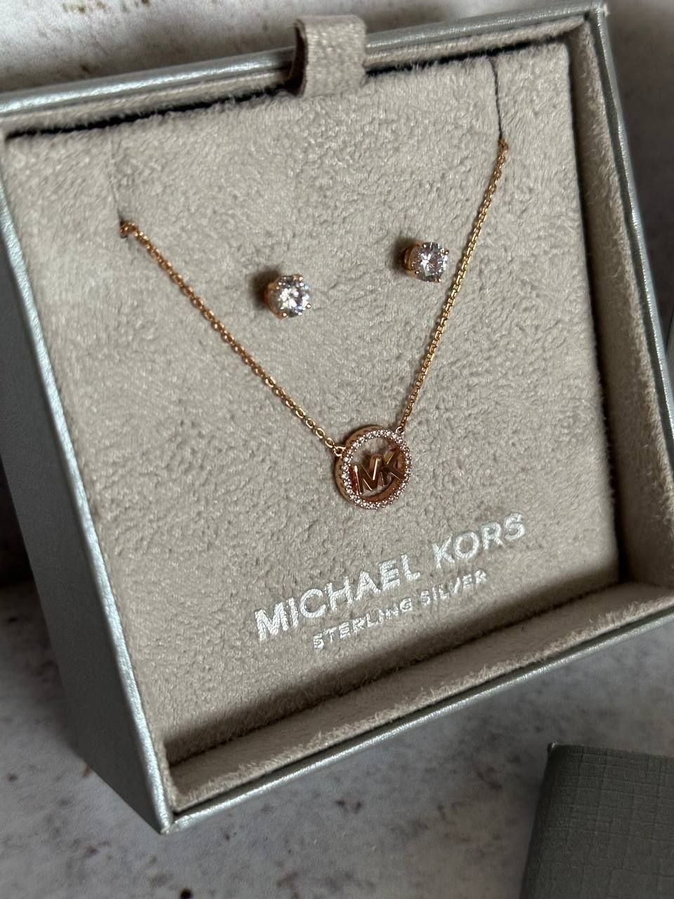 Ювелирный комплект Michael Kors Sterling Gold Necklace & Earrings Box Set