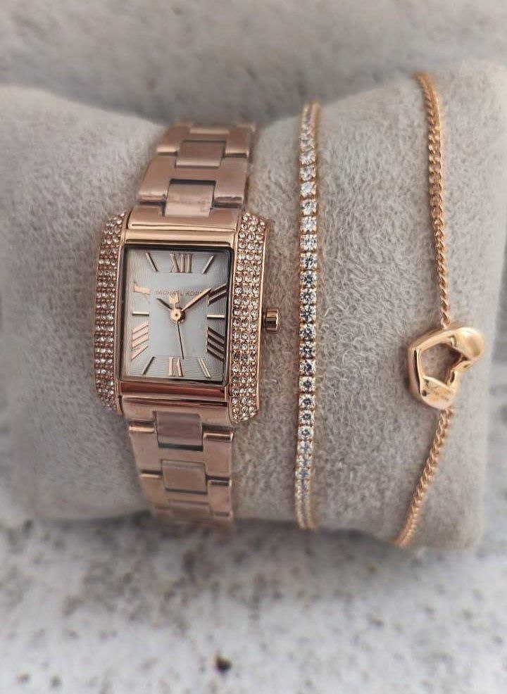 Часы и ювелирный набор Michael Kors Mini Emery Pavé Watch and Bracelet Gift Set 'Rose Gold'