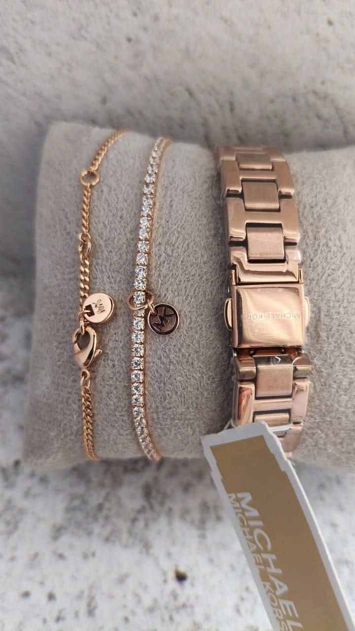 Часы и ювелирный набор Michael Kors Mini Emery Pavé Watch and Bracelet Gift Set 'Rose Gold'