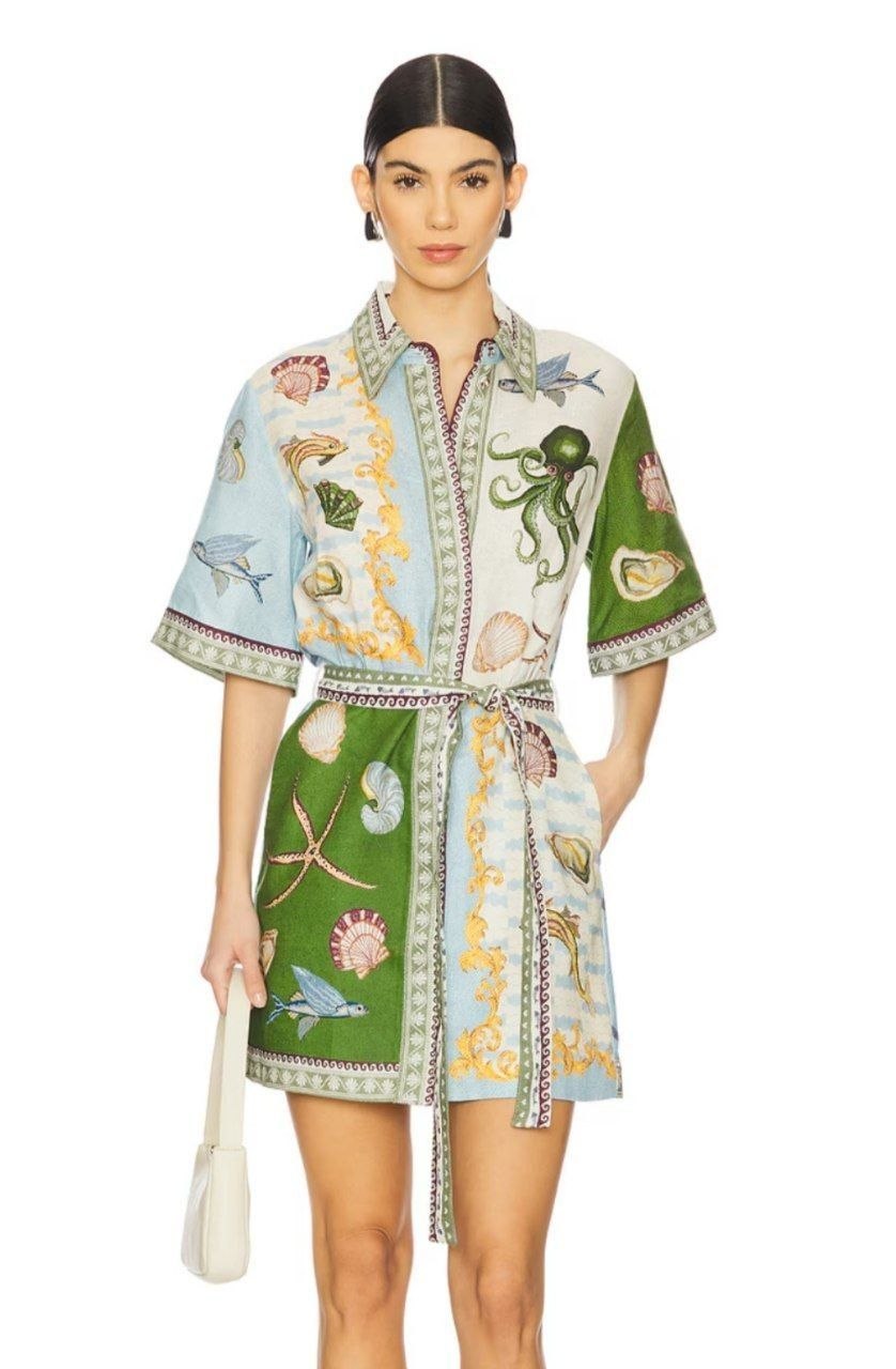 Платье Alemais Bath House Mini Dress 'Green Baby Blue'