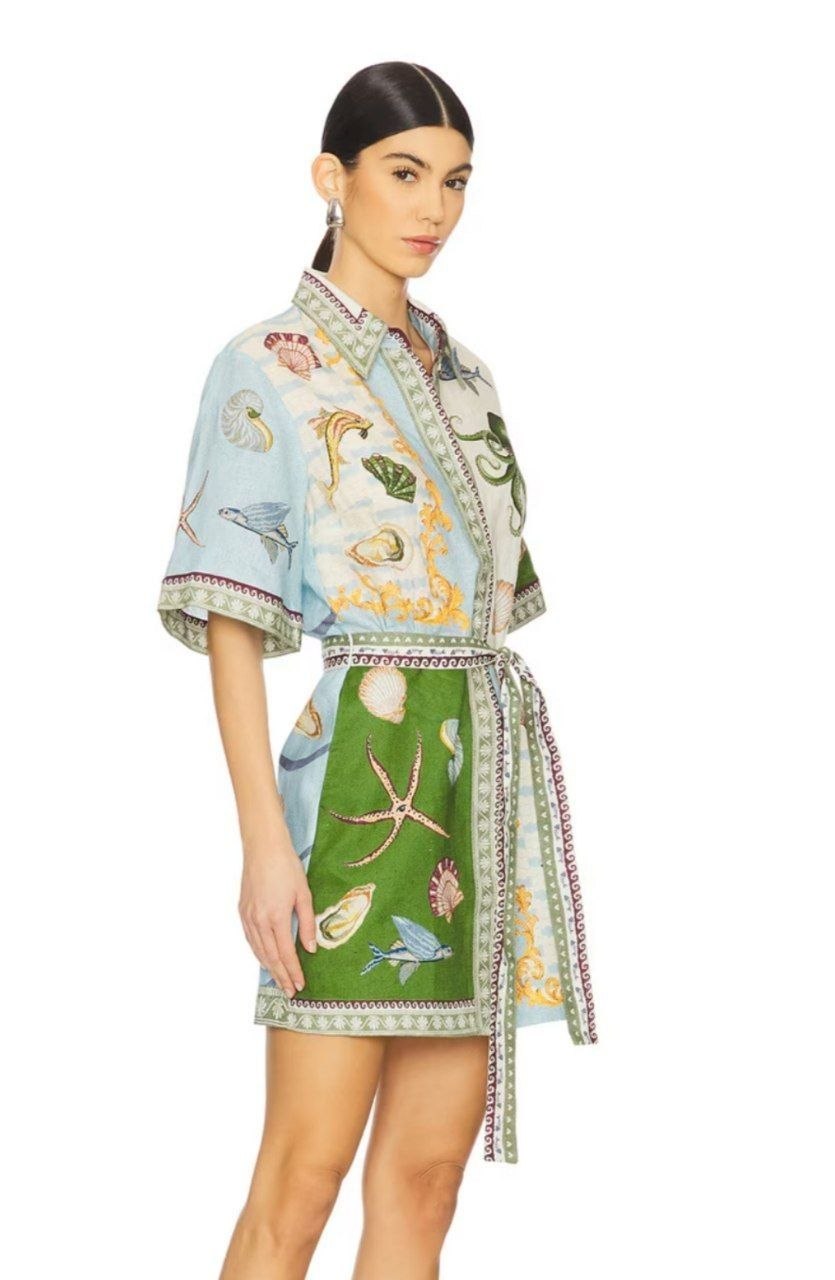 Платье Alemais Bath House Mini Dress 'Green Baby Blue'