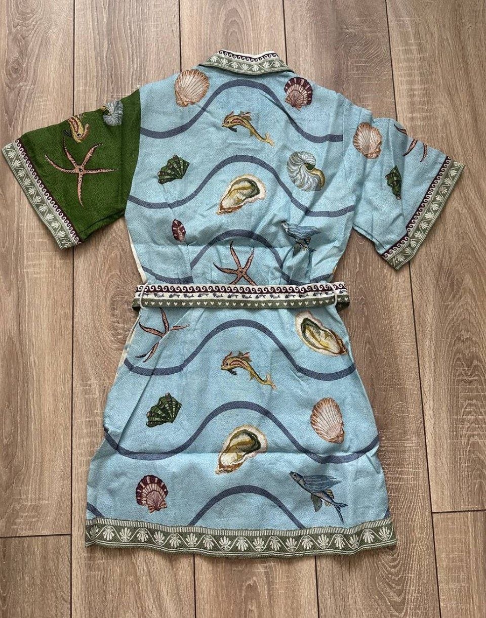 Платье Alemais Bath House Mini Dress 'Green Baby Blue'