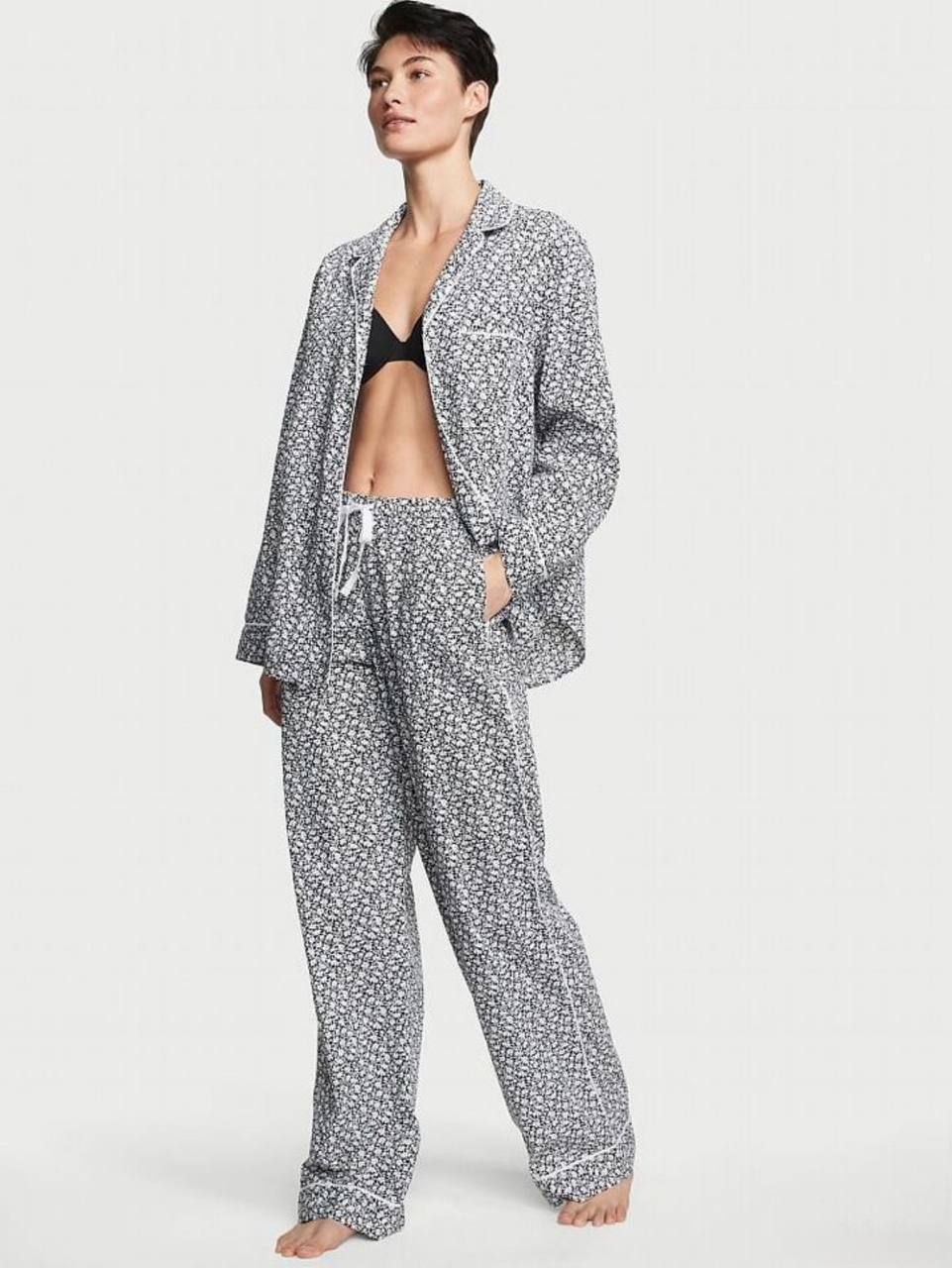 Женская пижама / костюм Victoria Secret Cotton Long Pajama Set 'Black White Ditsy Floral'