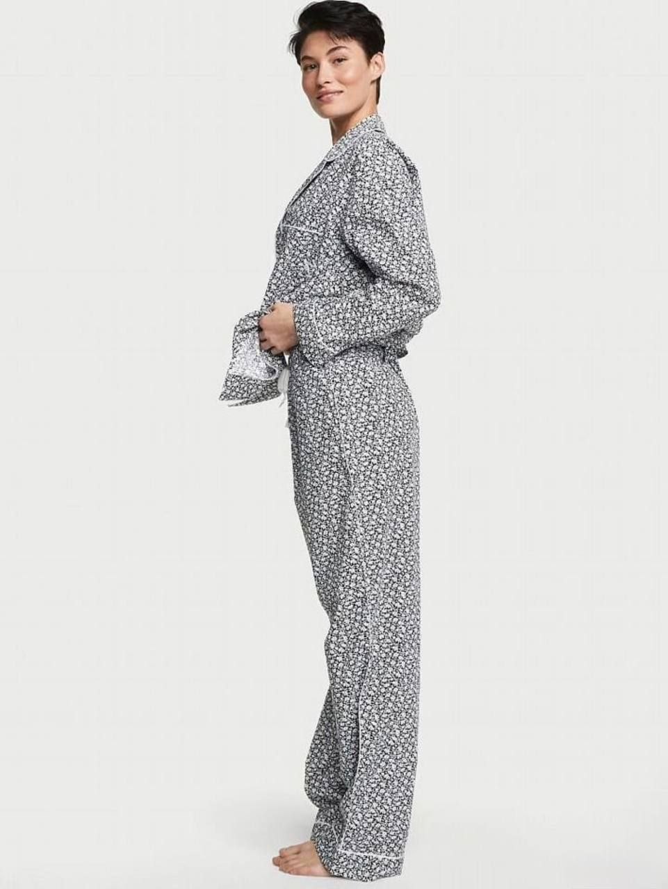 Женская пижама / костюм Victoria Secret Cotton Long Pajama Set 'Black White Ditsy Floral'