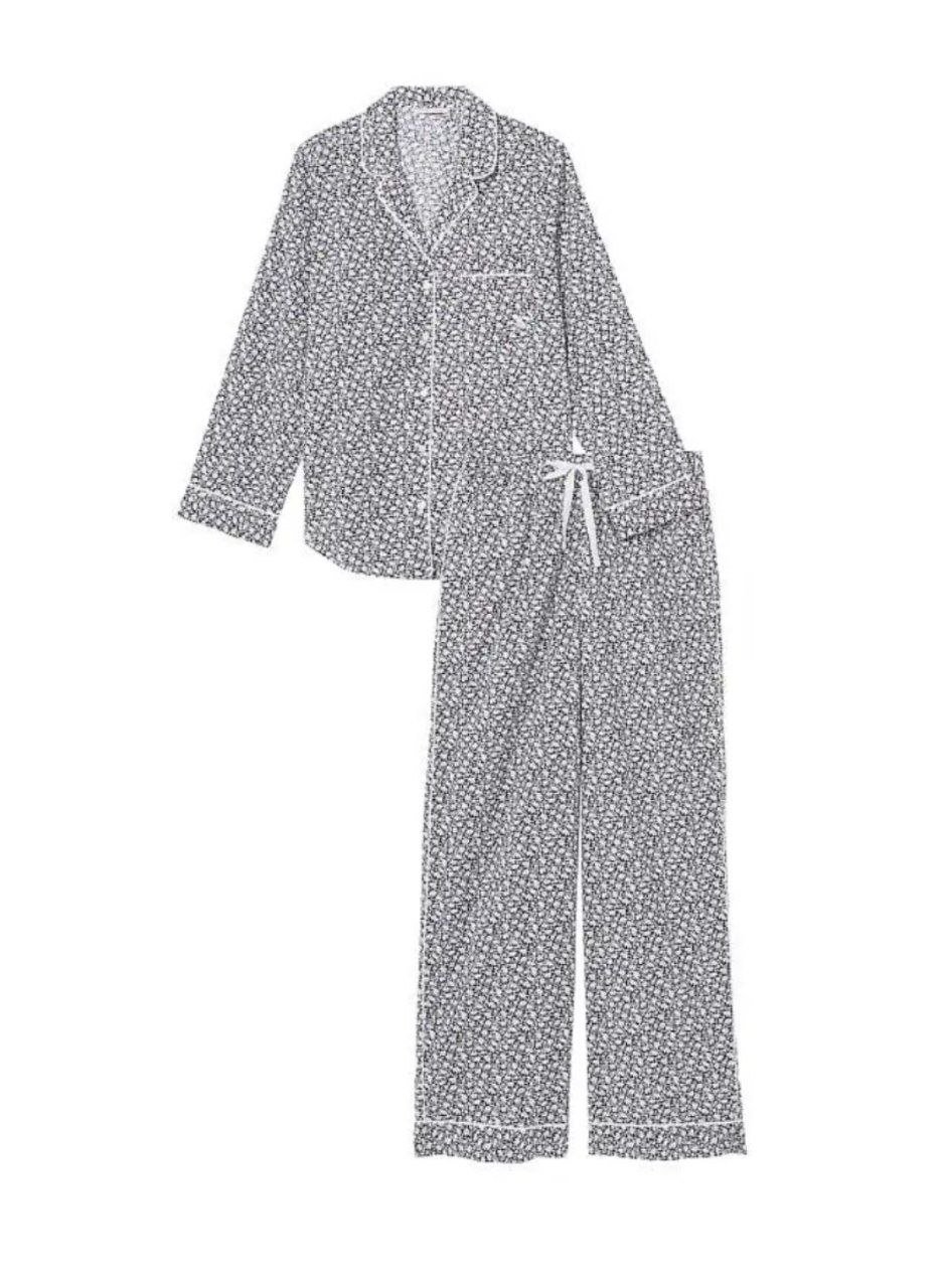 Женская пижама / костюм Victoria Secret Cotton Long Pajama Set 'Black White Ditsy Floral'