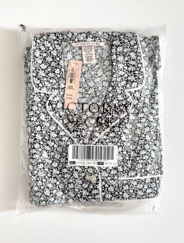 Женская пижама / костюм Victoria Secret Cotton Long Pajama Set 'Black White Ditsy Floral'