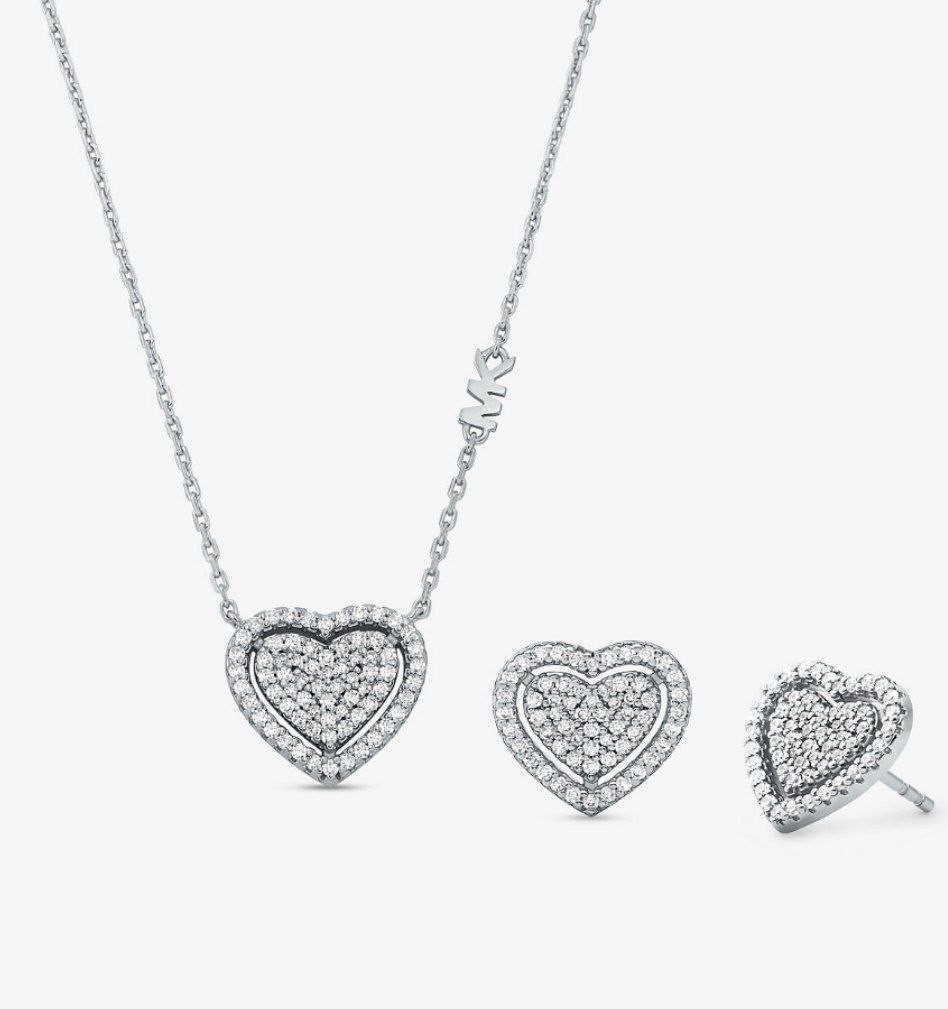 Ювелирный комплект Michael Kors Pavé Heart Necklace & Earrings