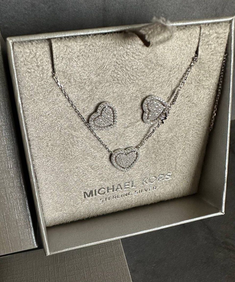 Ювелирный комплект Michael Kors Pavé Heart Necklace & Earrings