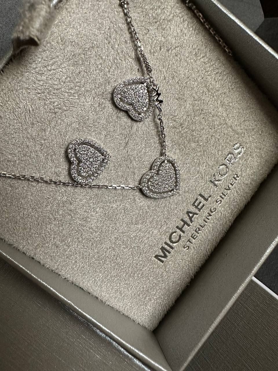 Ювелирный комплект Michael Kors Pavé Heart Necklace & Earrings