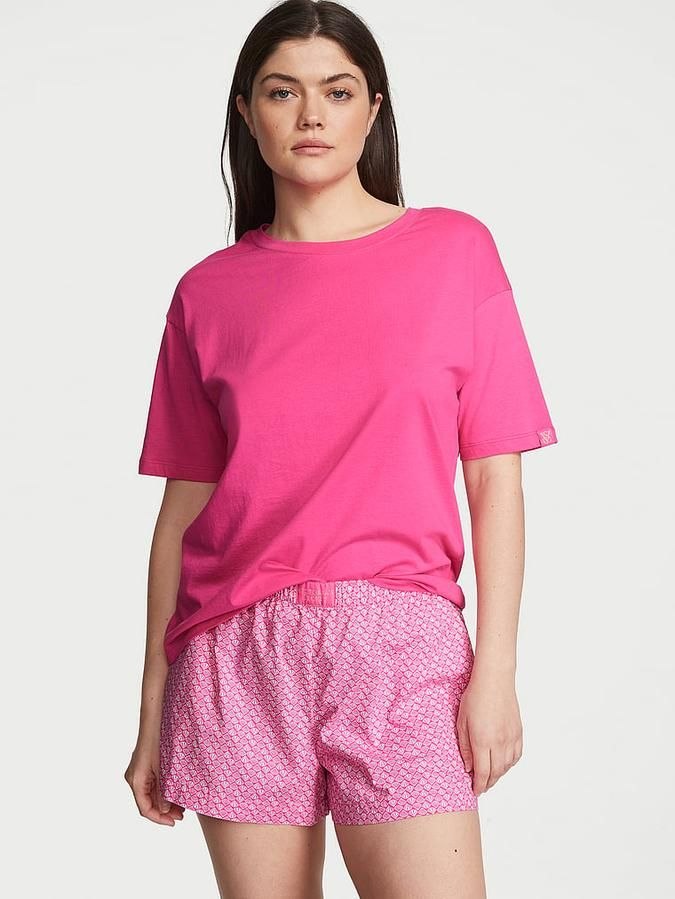 Женская пижама Victoria's Secret Cotton Short Tee-Jama Set 'Fever Pink'