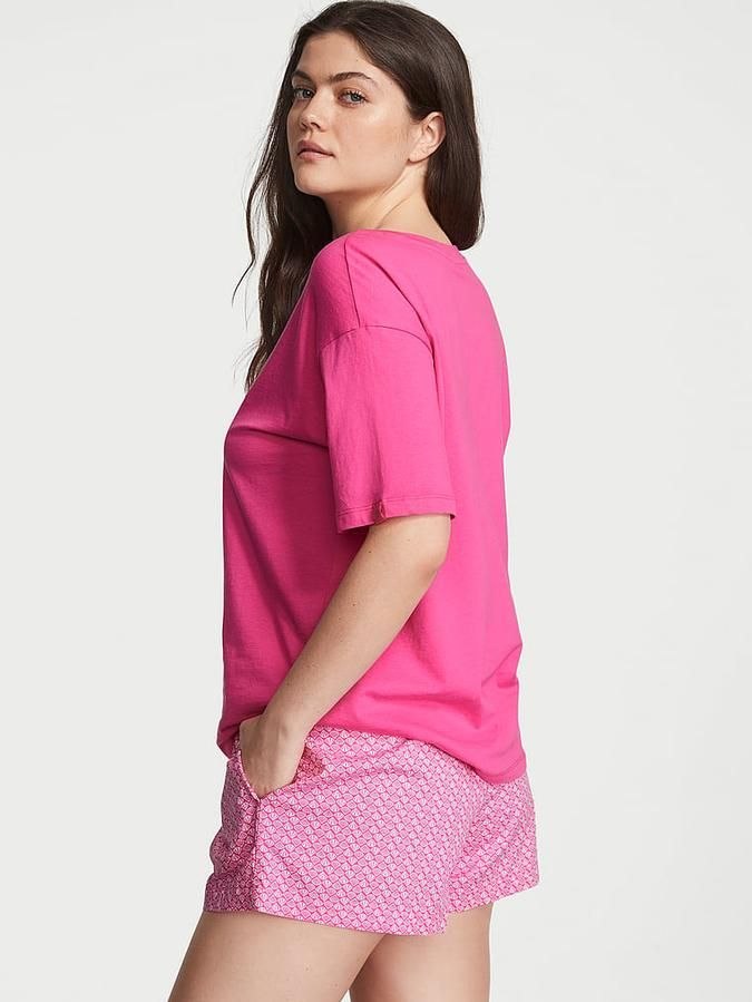 Женская пижама Victoria's Secret Cotton Short Tee-Jama Set 'Fever Pink'