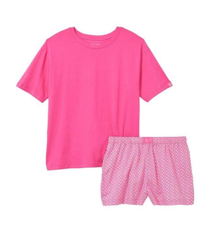 Женская пижама Victoria's Secret Cotton Short Tee-Jama Set 'Fever Pink'