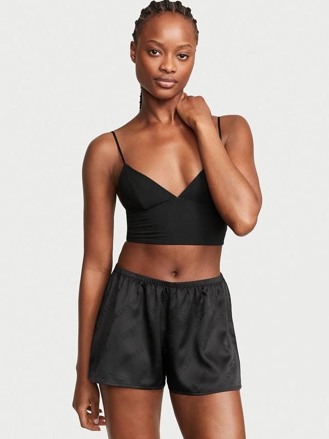 Пижама Victoria's Secret Modal Cropped Cami Satin Shorts Set 'Black'