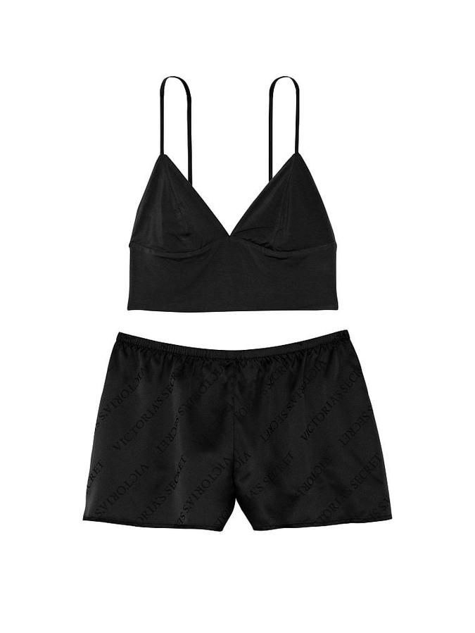 Пижама Victoria's Secret Modal Cropped Cami Satin Shorts Set 'Black'