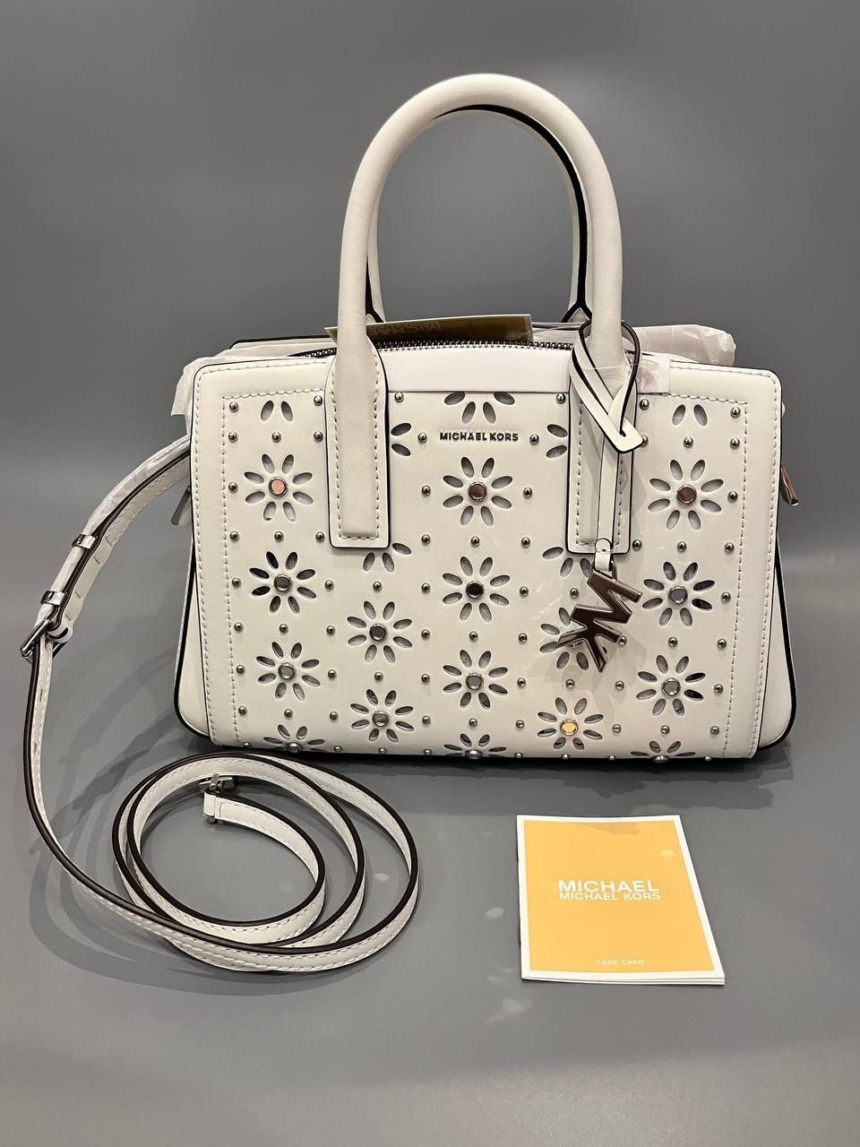 Сумка Michael Kors Laila Small Embellished Laser Cut Leather Satchel 'Optic White'
