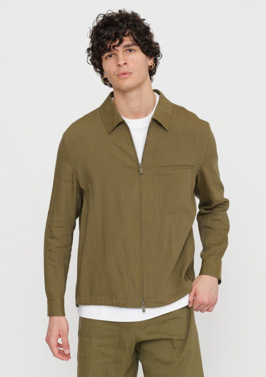 Овершот куртка BOSS Carper Relaxed Fit Zipped Linen Overshirt