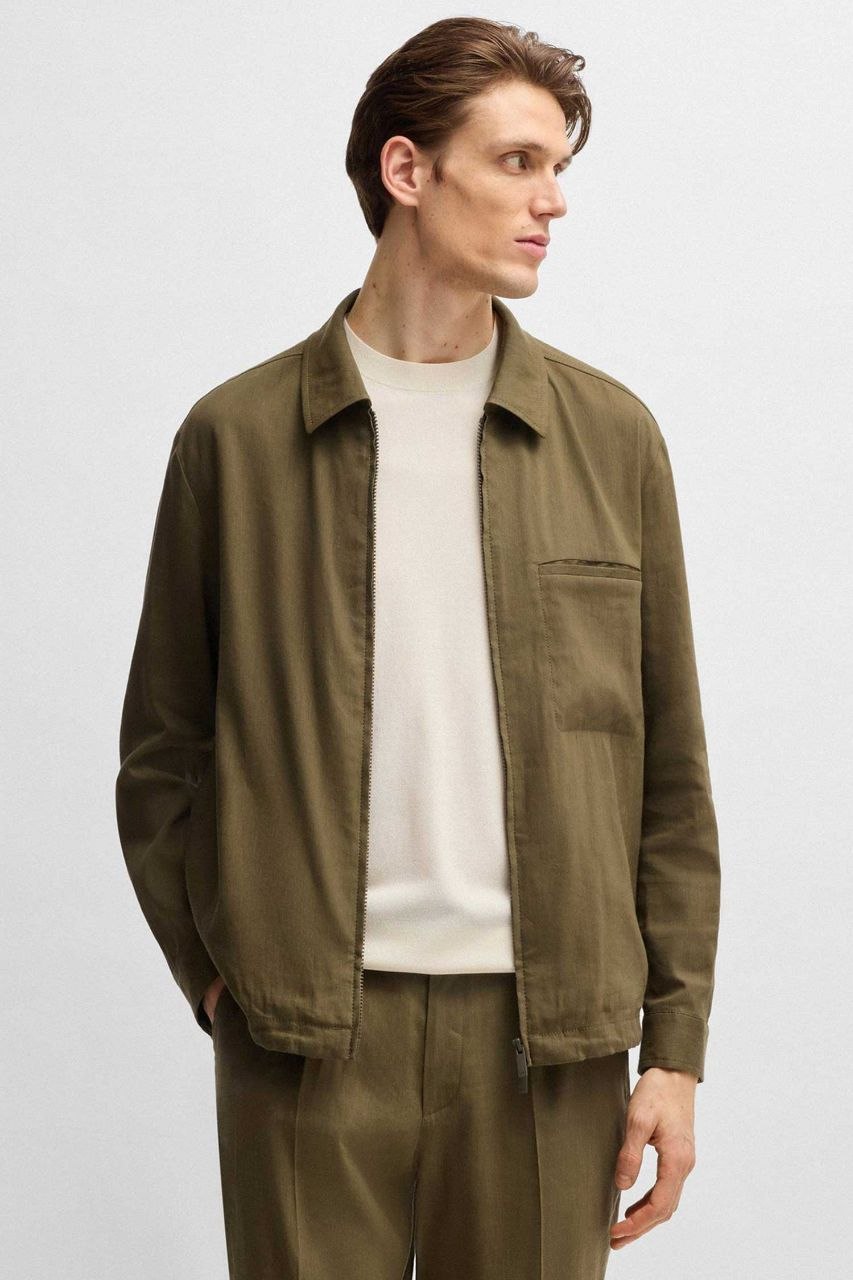Овершот куртка BOSS Carper Relaxed Fit Zipped Linen Overshirt