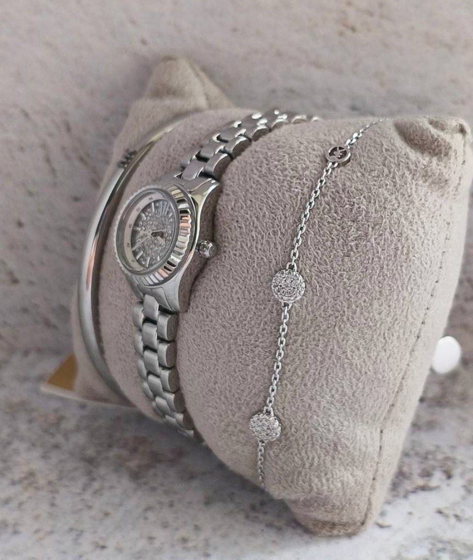 Женские часы и ювелирный набор Michael Kors Petite Lexington Pavé 'Silver-Tone'