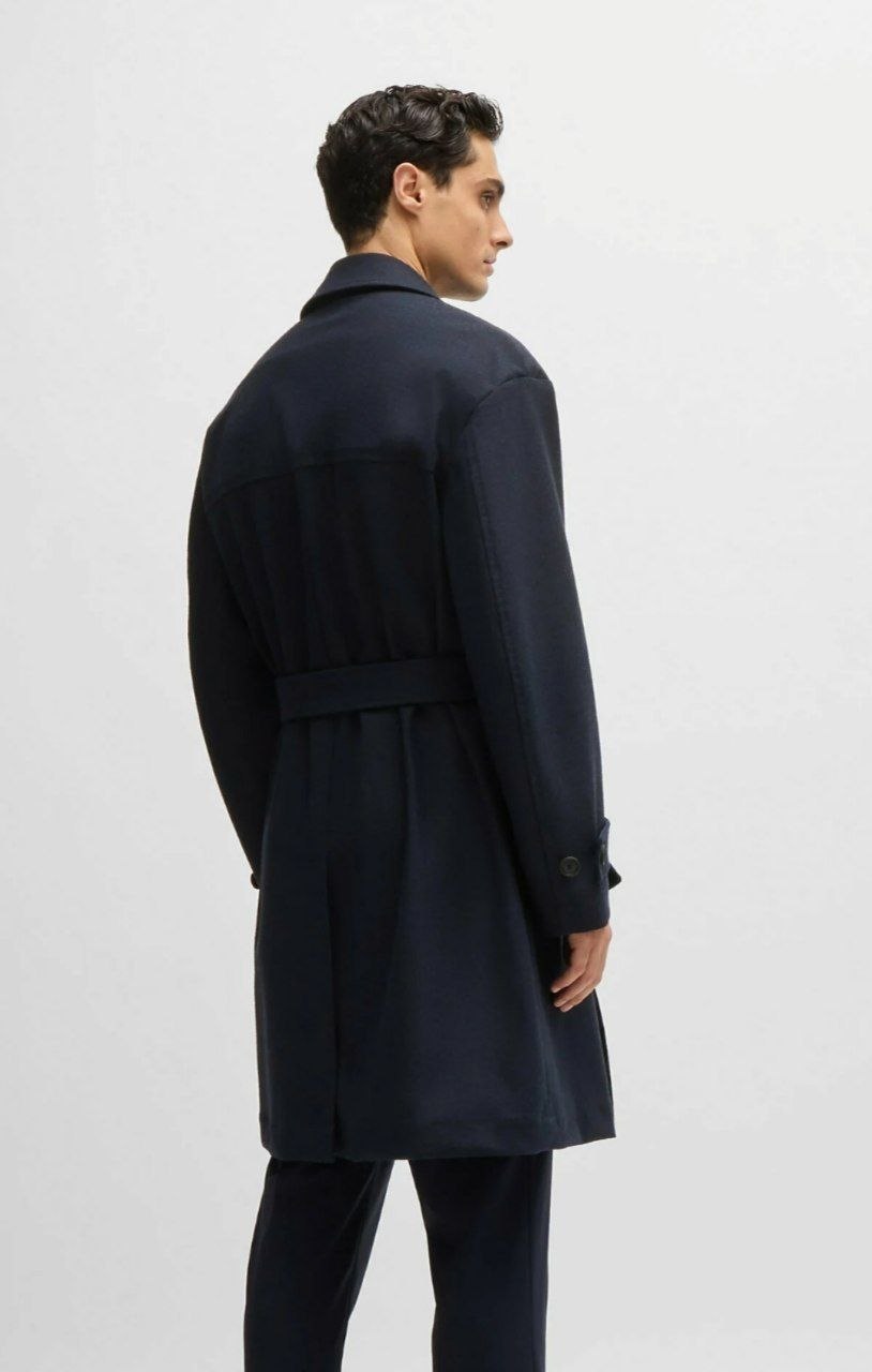 Тренч пальто BOSS P-Clark-Tech Flannels Trench Coat 'Dark Blue'