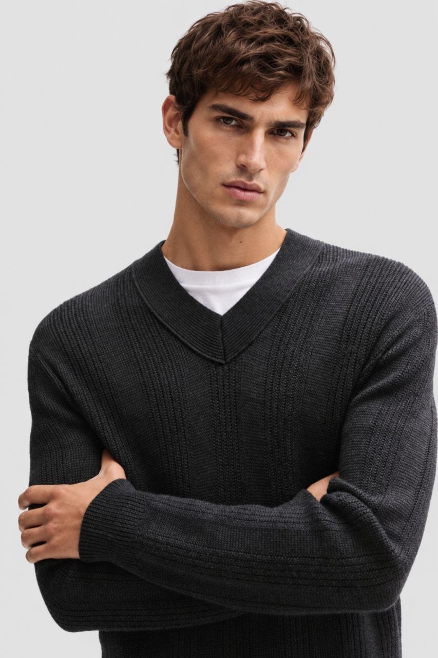 Свитер BOSS H-Birvo Mixed Structure V-Neck Sweater
