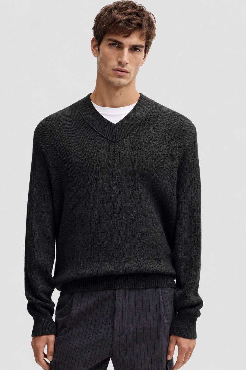Свитер BOSS H-Birvo Mixed Structure V-Neck Sweater