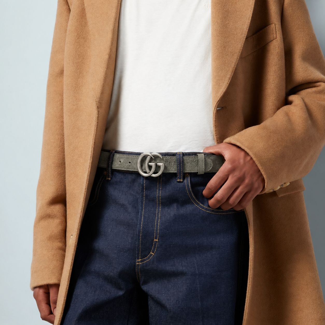 Ремень GUCCI GG Marmont 'Dark Grey Soft Suede'