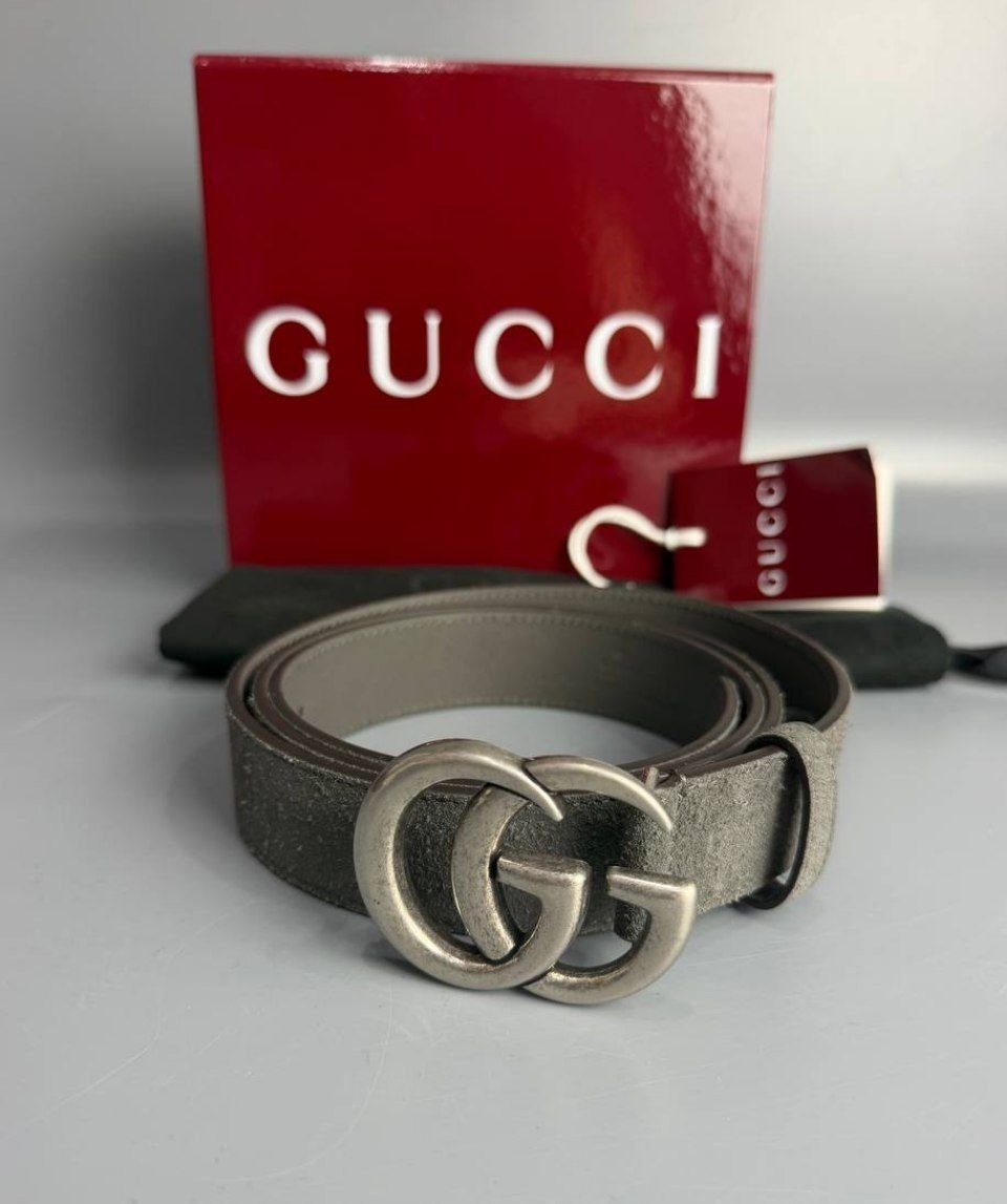 Ремень GUCCI GG Marmont 'Dark Grey Soft Suede'