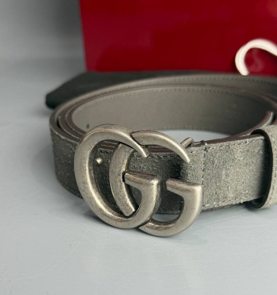 Ремень GUCCI GG Marmont 'Dark Grey Soft Suede'