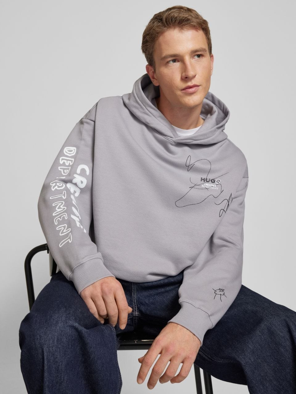 Худи HUGO Nedimo Loose Fit Scribble Logo Hoodie