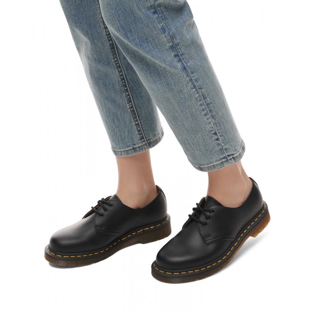 Женские туфли Dr. Martens 1461 Yellow Stitch Smooth 'Black'